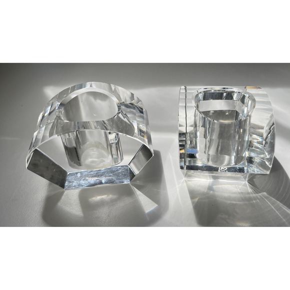 Oleg Cassini Other - Vintage Oleg Cassini Crystal Cut Lotus Votive Elegant Candle Holder Signed Set